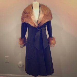 Real fox fur and wool coat with silk lining